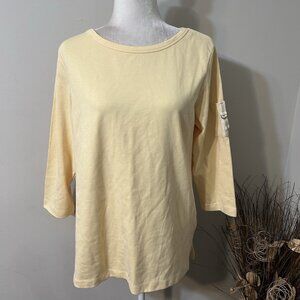 White Stag Women 3/4 Sleeve Round Neck Tunic Top Yellow Pocket Cotton Blend Sz L